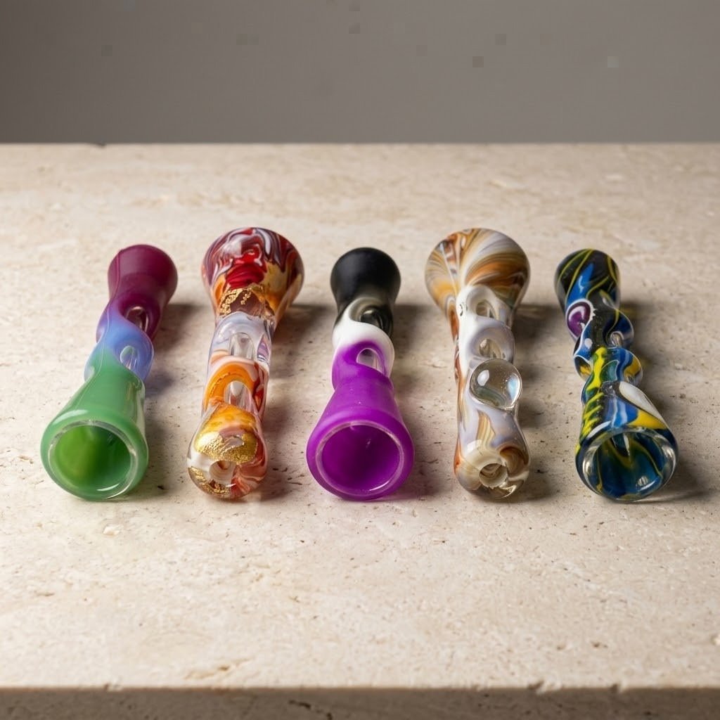 Pipas (16): pipas de silicona y vidrio sobre piedra clara