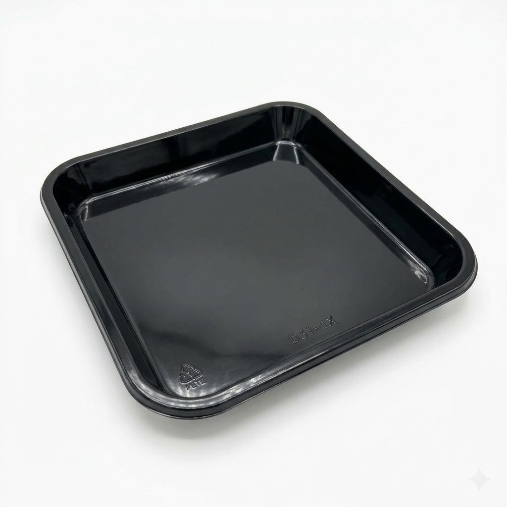 Plato para matera 15x15 cm negro de plástico sobre fondo blanco