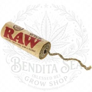 RAW Hemp Wick 6 Metros: rollo de mecha sobre fondo blanco