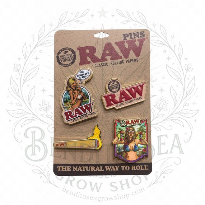 RAW Pins Card With 4 Diseños: tarjeta con cuatro pines, sobre fondo blanco