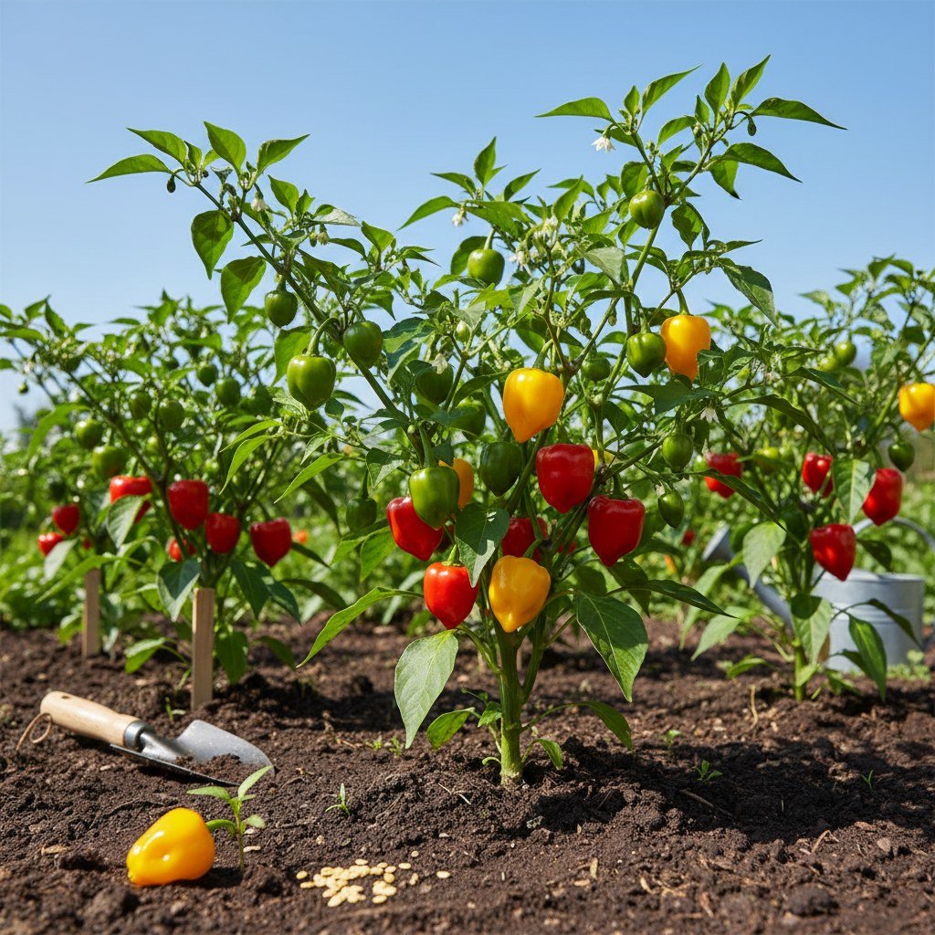 Semillas de Ají Habanero Mix Fercon: matas de habanero en tierra con palita
