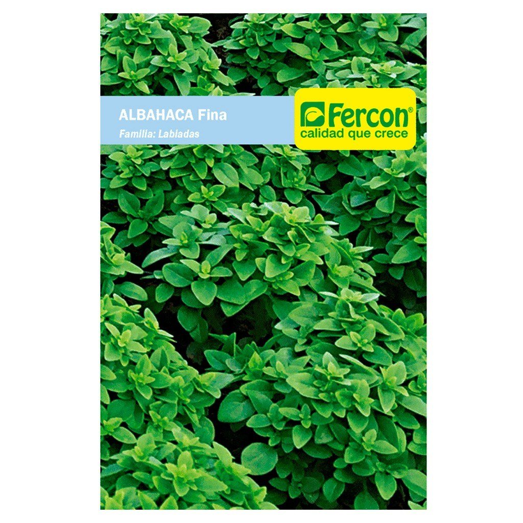 Semillas de Albahaca Fina Verde Fercon: sobre de semillas Fercon visto de frente, imagen recortada