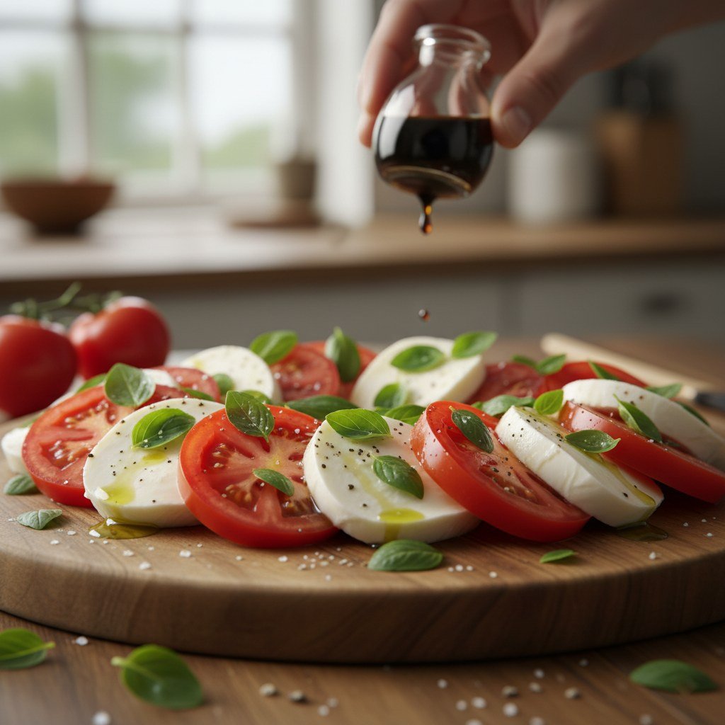 Semillas de Albahaca Fina Verde Fercon: ensalada caprese de tomate y mozzarella con hojas de albahaca