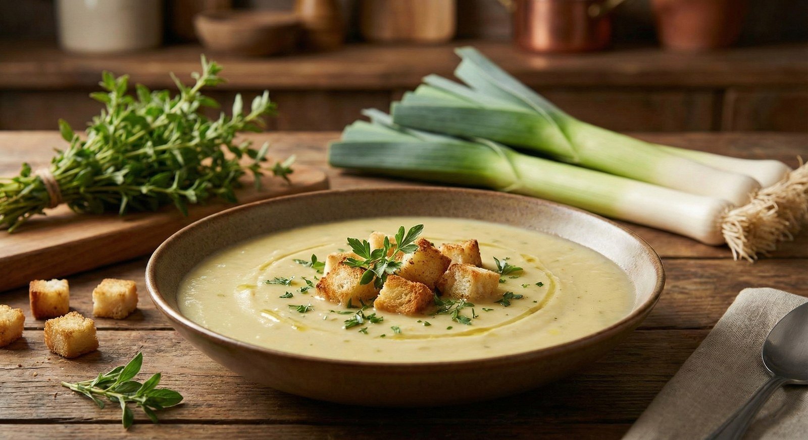 Semillas de Cebolla Puerro Fercon: crema de puerro con crutones