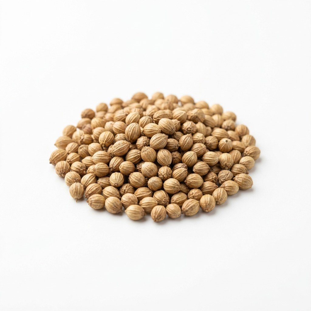 Semillas de Cilantro Long Standing Fercon: montón de semillas redondas sobre fondo blanco