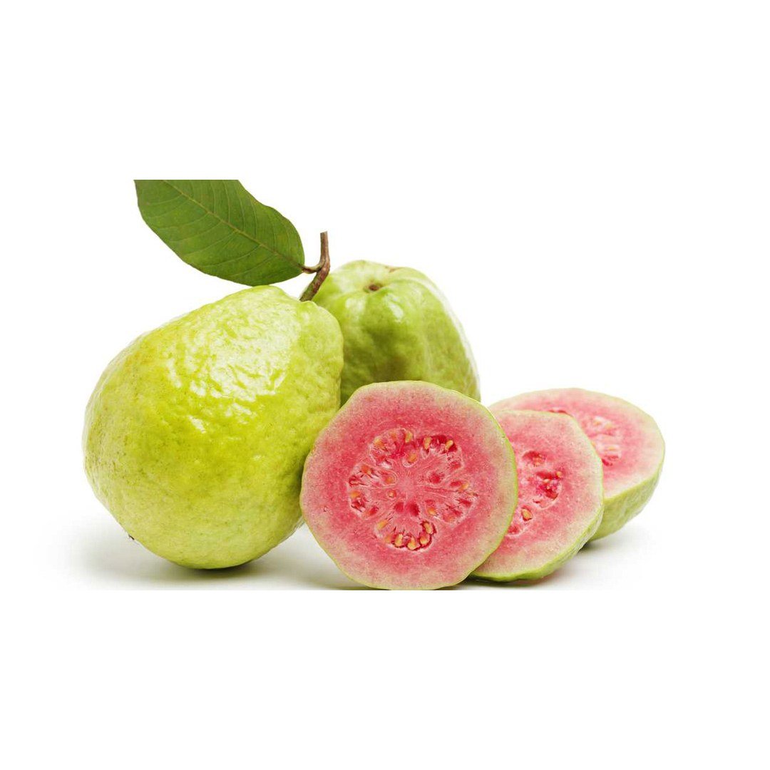Semillas de Guayaba Fercon: guayabas enteras y tajadas rosadas sobre fondo blanco