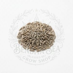 Semillas de Lechuga Lollo Rosso Fercon: sobre sobre fondo blanco con la marca de agua de Bendita Sea