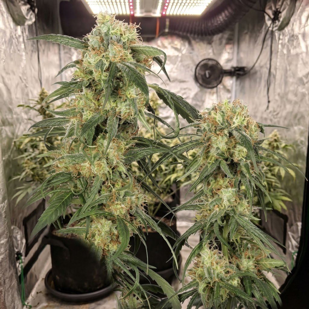 semillas Pamir Gold: planta de Pamir Gold en floración en un cultivo de interior
