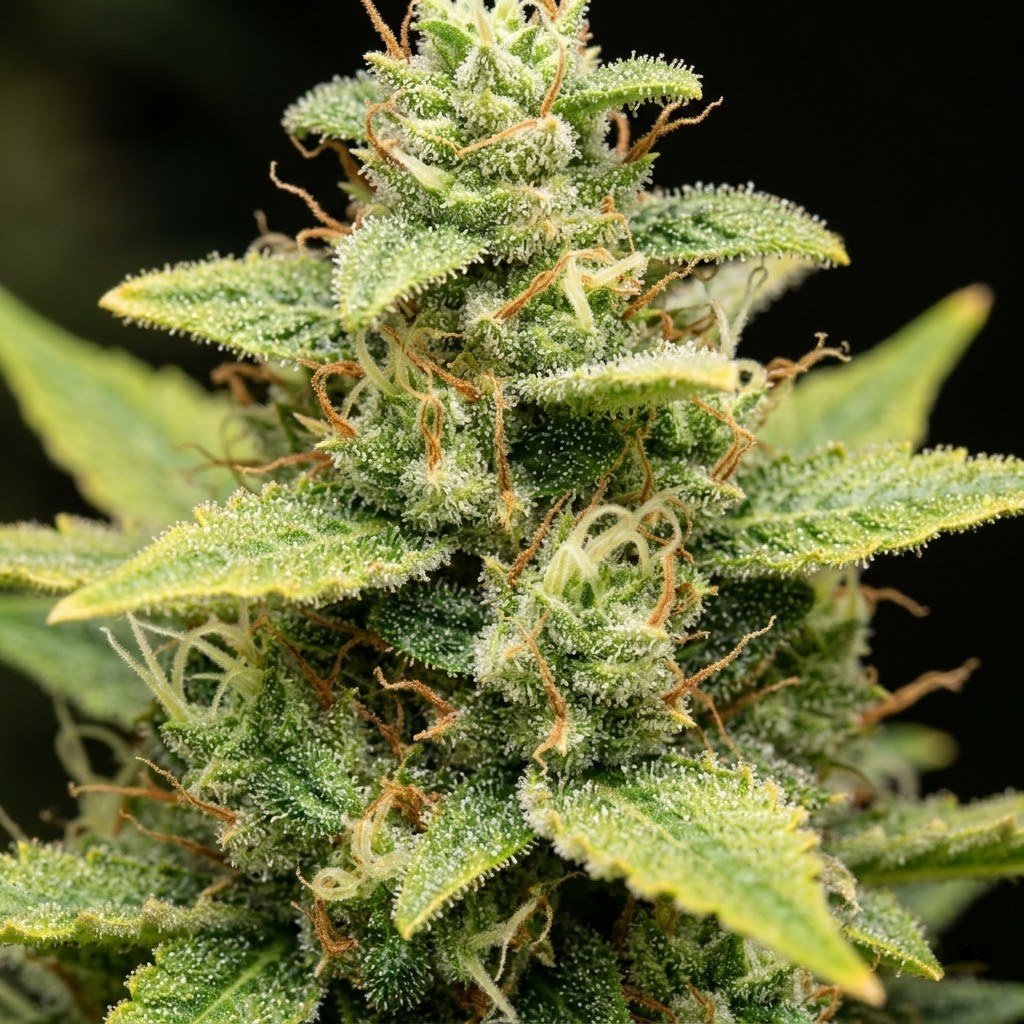 semillas Power Plant: flor madura de Power Plant con tricomas, en primer plano