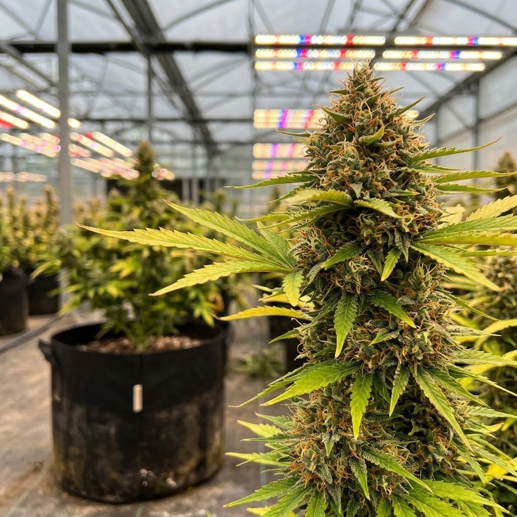 semillas Tangie XXL AUTO: planta de Tangie XXL AUTO en floración en un cultivo de interior