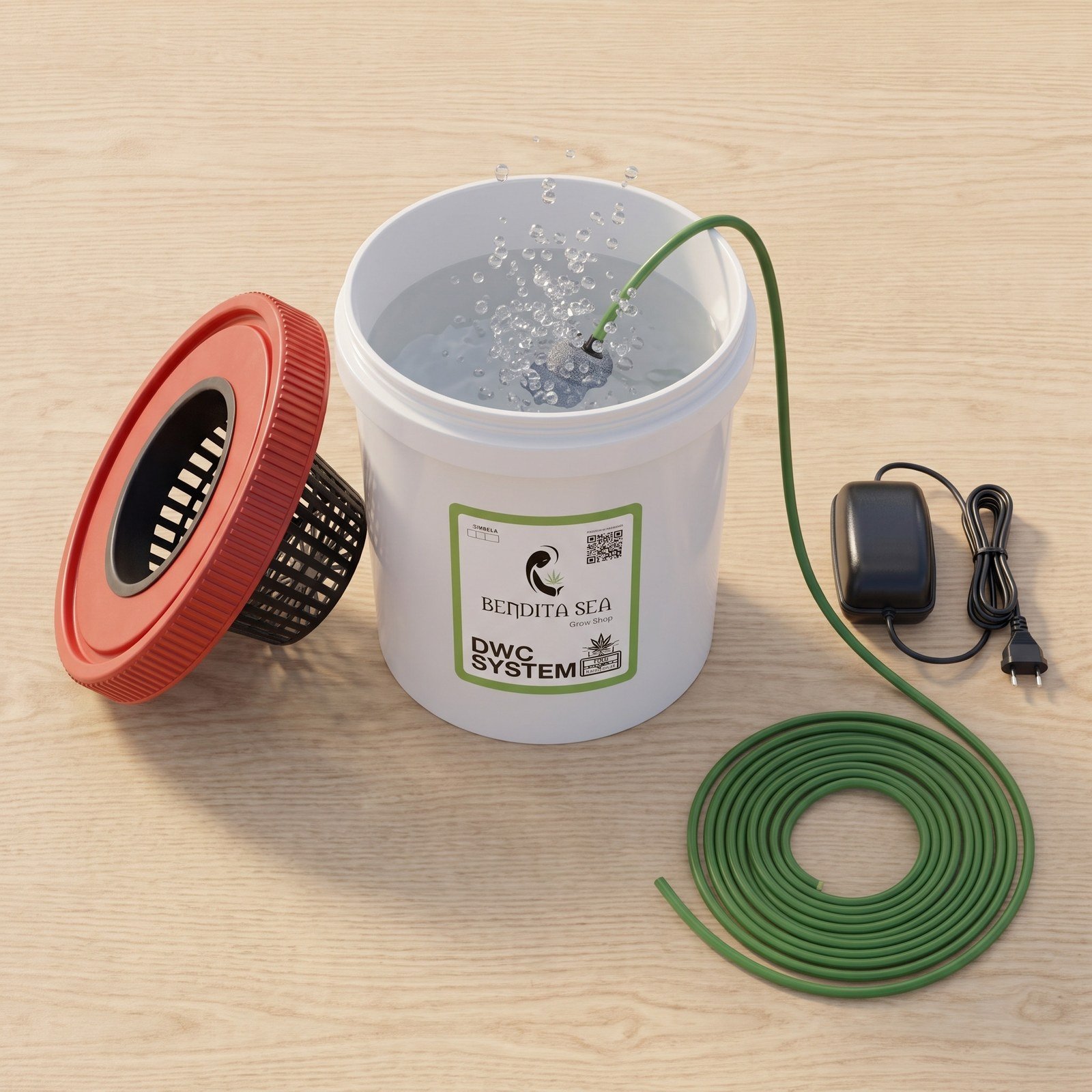 Sistema DWC hidropónico de 3 litros sobre una mesa de cultivo