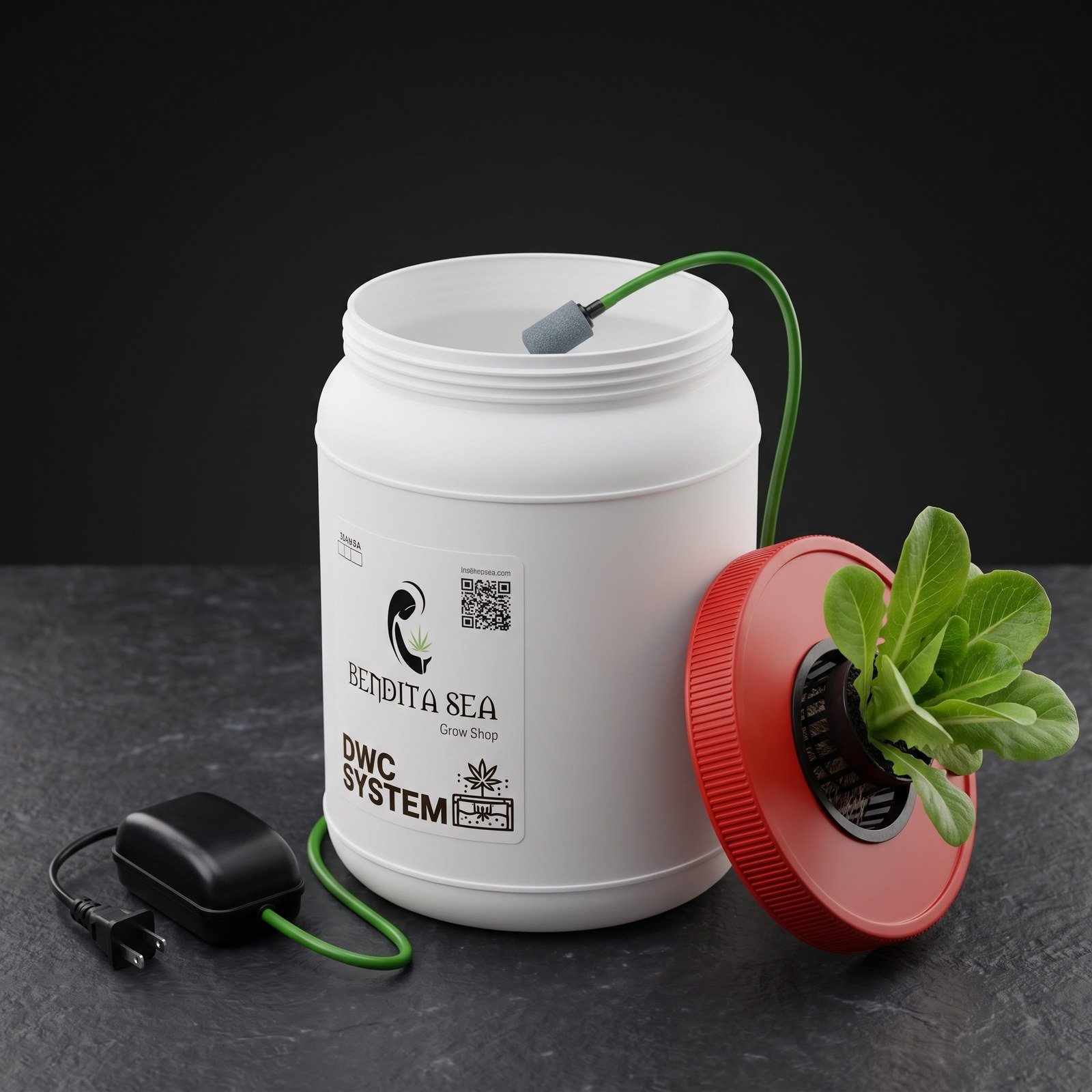 Tapa roja con canastilla y planta del sistema DWC de 3 litros
