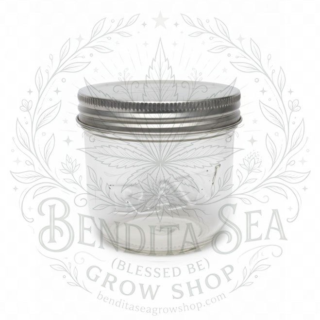 Tarro RAW Mason Jar 10 oz con su tapa metálica, sobre fondo blanco