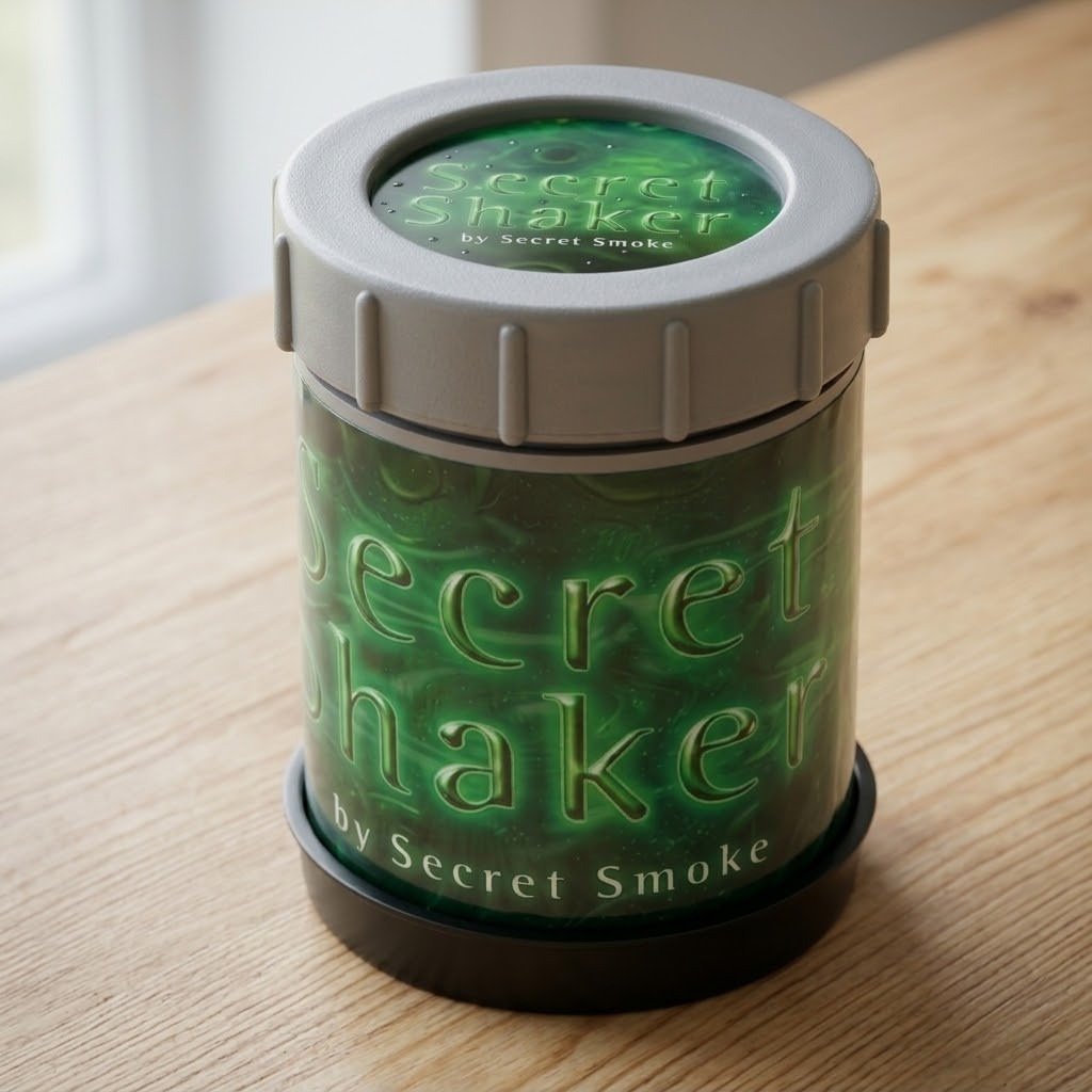 Tarro Secret Shaker Colador de Polen sobre una mesa de madera