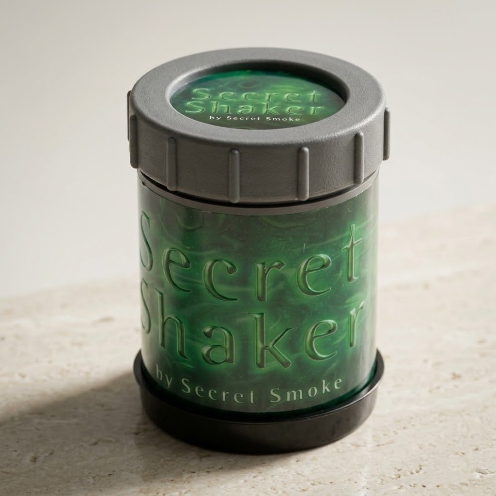 Tarro Secret Shaker Colador de Polen sobre un bloque de piedra clara