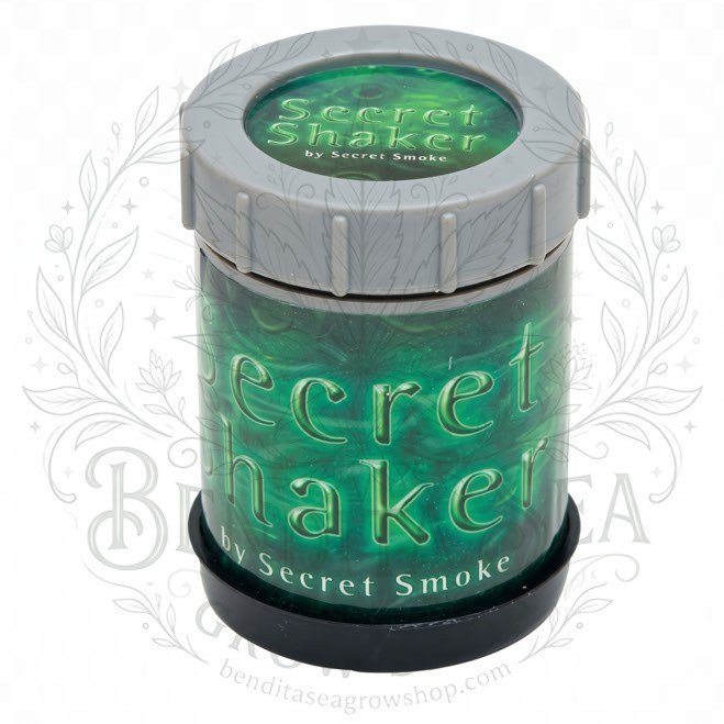 Tarro Secret Shaker Colador de Polen cerrado, sobre fondo blanco