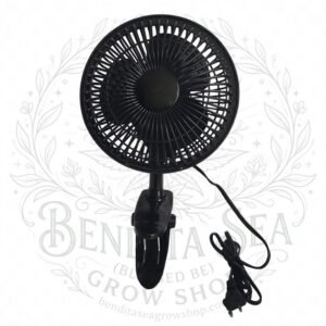 Ventilador de clip negro de 6 pulgadas, vista de frente